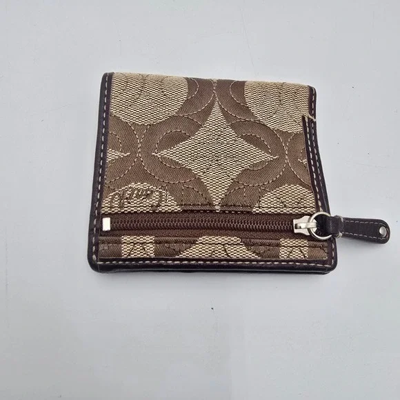 Coach‎ Monogram Canvas Snap Wallet Brown Signature Logo Coin Pouch - Picture 2 of 5